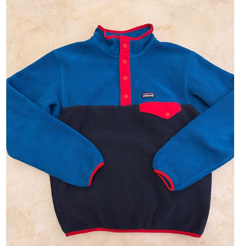 Patagonia Synchilla Snap-T Fleece Pullover Blue Navy Red STY65572FA19 Kids L